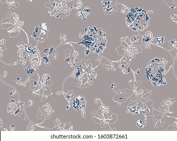 simple and elegance pastel tones geometric retro  floral on taupe background / chic flower seamless vector pattern 