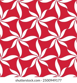 Simple and elegant abstract floral geometric design with white stylized wavy flowers on a red background. Seamless repeating pattern. Modern bicolor style.