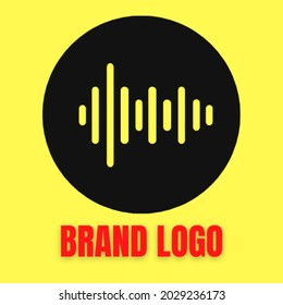 diseño simple y elegante de logotipo abstracto para su negocio.  contiene un elemento de círculo con ilustraciones de ondas sonoras.  fondo amarillo