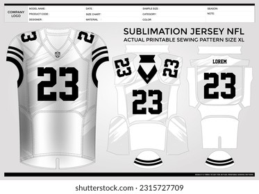 Simple elegant American Football jersey template with technical pack and actual printable sewing pattern