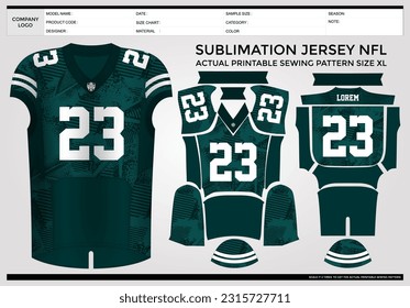 Simple elegant American Football jersey template with technical pack and actual printable sewing pattern