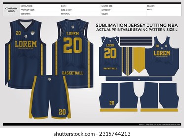 Simple elegant Basketball jersey template with technical pack and actual printable sewing pattern