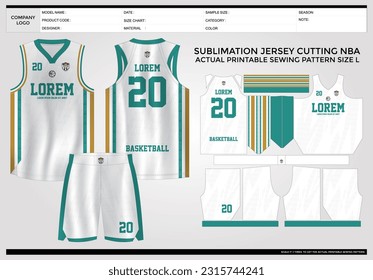 Simple elegant Basketball jersey template with technical pack and actual printable sewing pattern