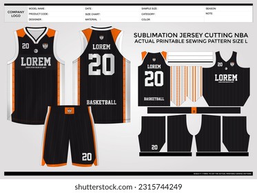 Simple elegant Basketball jersey template with technical pack and actual printable sewing pattern