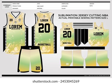 Simple elegant Basketball jersey template with technical pack and actual printable sewing pattern