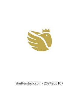 pájaro simple y elegante con ala y rey o corona reina para el diseño de un logo de marca de lujo real