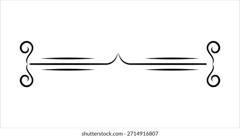 Un divisor de arte de línea negro simple y elegante con Elementos simétricos en ambos extremos y tres líneas paralelas en el centro
