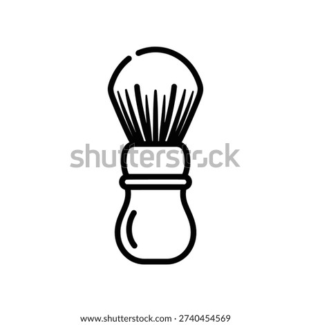 Simple, elegant black line drawing of a shaving brush on a plain white background, ideal for grooming and beauty concepts.