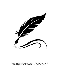 A simple, elegant black quill and ink design against a stark white background.
