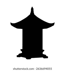 A simple, elegant black silhouette of an Asian-style pagoda temple, showcasing a distinctive minimalist style.