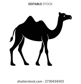 A simple, elegant black silhouette of a camel, showcasing a clean and distinctive style.