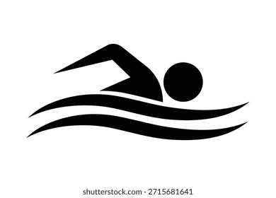 A simple and elegant black silhouette icon representing a swimmer in water