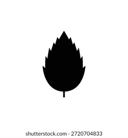 Una silueta negra simple y elegante de una hoja sobre un fondo blanco, perfecta para usar como elemento o ícono de Diseño gráfico.