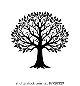 Design de vetor de silhueta de árvore preta simples e elegante, ideal para impressões e projetos de arte.