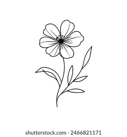Simple Elegant Black and White Fine Line Drawing of a Flower Illustration
