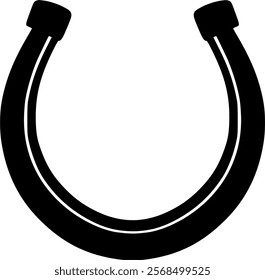 A simple and elegant black and white illustration of a horseshoe, symbolizing good luck and tradition.