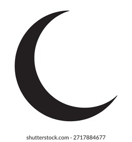 Una simple y elegante ilustración en blanco y negro de una luna creciente. La luna se representa como una forma delgada y curva con un relleno suave y oscuro contra un fondo claro. El diseño es minimalista y se centra únicamente en la forma de media luna, lo que lo convierte en un símbolo versátil para varios temas y ocasiones.