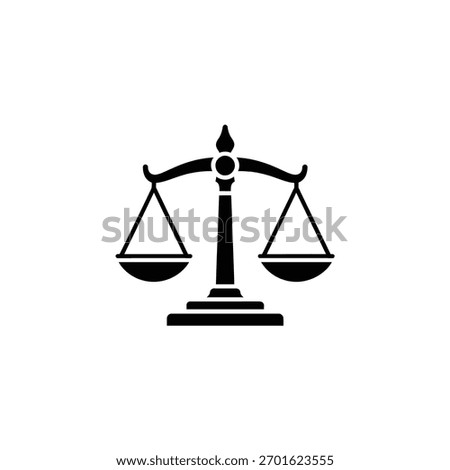 Simple, elegant black and white illustration of scales of justice. The symbol represents fairness, law, and judicial balance on a plain background.