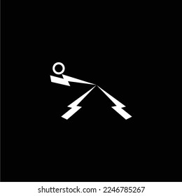 a simple and elegant black and white lightning icon that forms a standing person, suitable for use in all fields, especially those related to the world of electrical technology