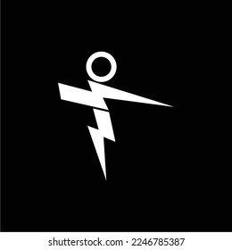 a simple and elegant black and white lightning icon that forms a standing person, suitable for use in all fields, especially those related to the world of electrical technology