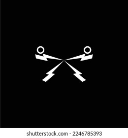 a simple and elegant black and white lightning icon that forms two people back to back, suitable for use in all fields, especially those related to the world of electrical technology