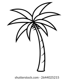Eine schlichte und elegante Schwarz-Weiß-Illustration zeigt eine einzige tropische Palme auf rein weißem Hintergrund. 
