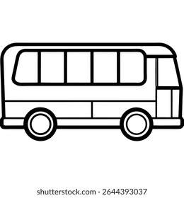 A simple, elegant black and white outline illustration depicts a school bus, perfect for educational projects and transportation-themed designs. 