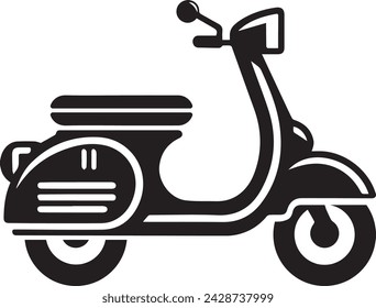 A simple and elegant black and white silhouette of a Scooter. Perfect for use in logos, icons, and other design projects.