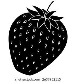 A simple, elegant black and white strawberry illustration in clean outline form is perfect for your design needs. This versatile vector graphic features a detailed depiction of a strawberry.
