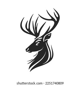 Simple and elegant black and white vector logo featuring a deer with antlers.