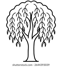 A simple, elegant black and white willow tree vector illustration perfect for various creative projects. 