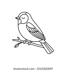 A simple and elegant black-and-white line drawing of a bird perched on a branch. The bird, with its eyes gently closed, conveys a sense of calm and serenity. 