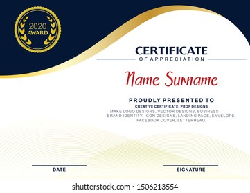 simple elegant blue and gold diploma certificate template