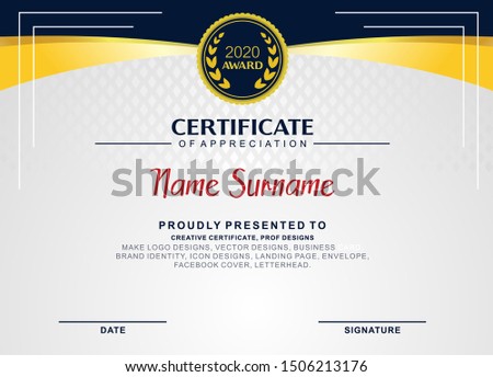 simple elegant blue and gold diploma certificate template