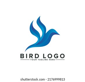Simple elegant blue gradient bird logo design on white background, Vector illustration.