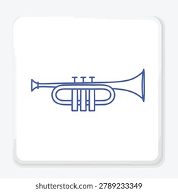 A simple and elegant blue line drawing of a trumpet instrument isolated on a white background representing music and jazz culture.