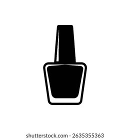 Simple, elegant bottle of black nail polish with a glossy sheen. Minimalist design on transparent background for diverse applications.