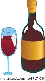Simple and elegant bottle of vine and glass standing near it.