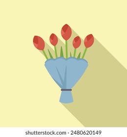 Simple and elegant bouquet of red tulips is being prepared for a special someone