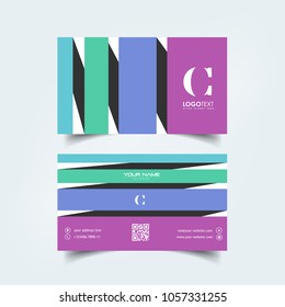 Simple Elegant Business Card Vector Templates with Purple Green Styles, Clean Identity Card Templates