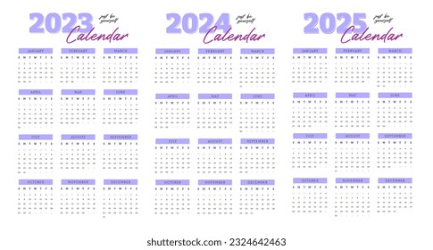Calendario sencillo y elegante para 2023, 2024, 2025