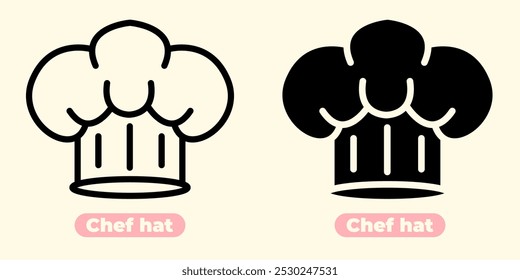 Einfache und elegante Chef Hat Ikone mit einem sauberen, minimalistischen Design. Dieses Bild zeigt die klassische Chefhutform mit glatten Linien und ausgewogenen Proportionen, perfekt für Restaurant-Logos, kulinarische Apps