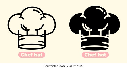 Simple and elegant Chef Hat icon with a clean, minimalist design. This image features the classic chef hat shape with smooth lines and balanced proportions, perfect for restaurant logos, culinary apps