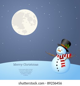 Simple, Elegant Christmas Background. Snowman at night staring at the North Star. Vector