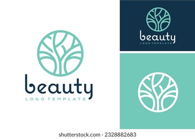 Simple Elegant Circular Plant Branch Tree for Beauty Cosmetic or Landscape Park Garden logo design