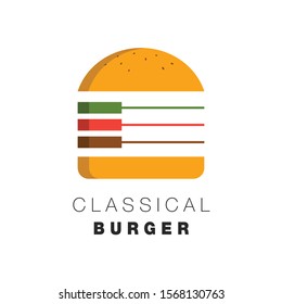 simple elegant classical burger logo in minimalist style flat color