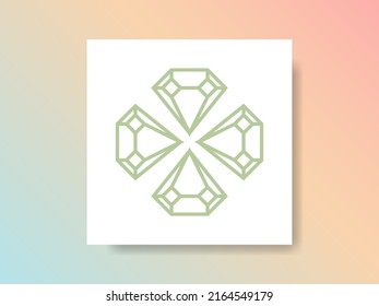 Simple and elegant combination of four mono line diamonds forming a four leaf clover logo design with beatiful gradient background