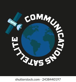 A simple and elegant communication satellite logo with vector text with images of the earth and satellites and the words communication satellite, suitable for community or company logo designs