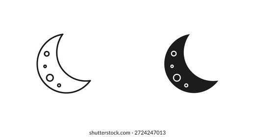 Iconos de luna creciente simples y elegantes en blanco y negro, adecuados para diversas aplicaciones de diseño.