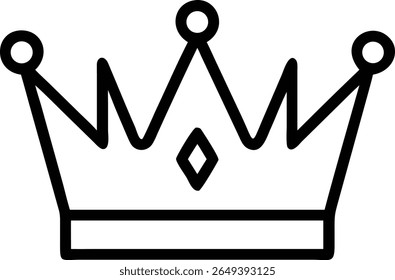 A simple, elegant crown outline with three points, a diamond in the center, and a regal, classic design.